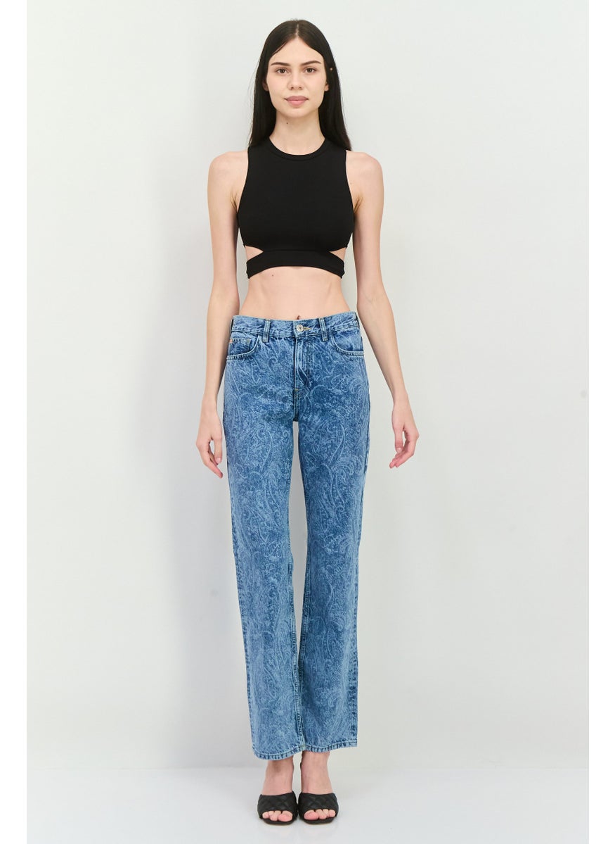 MANGO Women Straight Fit Washed Straight Leg Jeans, Blue  - Image 4