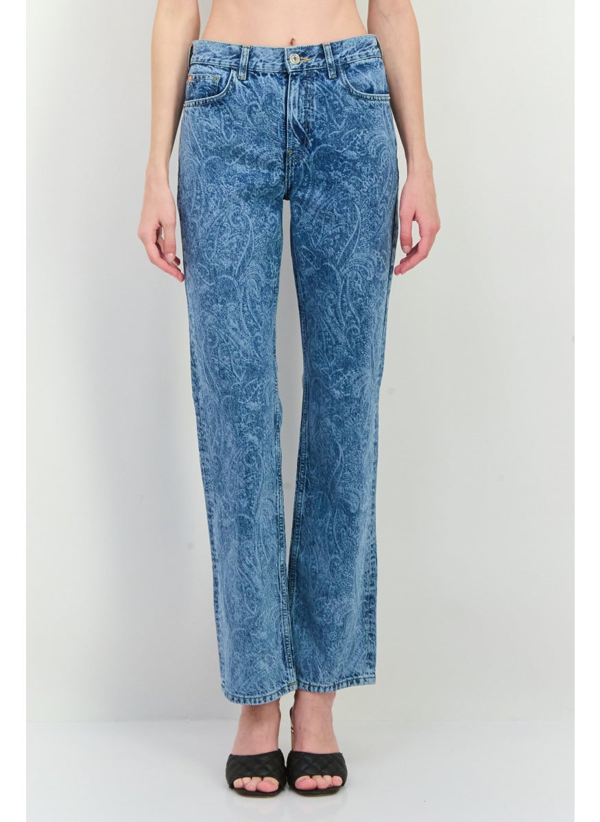 MANGO Women Straight Fit Washed Straight Leg Jeans, Blue  - Image 1