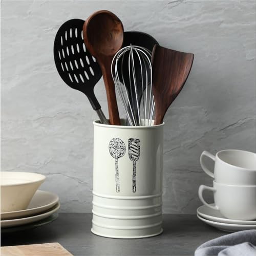 anantam homes Stainless Steel Spoon Knife Fork Chopstick Cutlery Holder/Organizer Stand , Dining Table for daily use Kitchen Spoon Stand, Kitchen Decoration (Round-Ivory) - Image 1