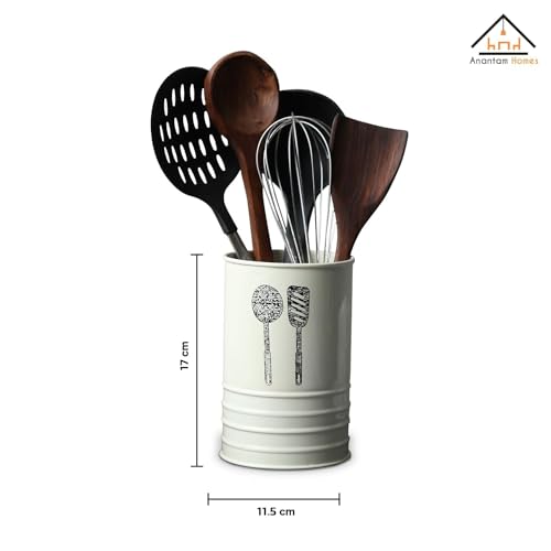 anantam homes Stainless Steel Spoon Knife Fork Chopstick Cutlery Holder/Organizer Stand , Dining Table for daily use Kitchen Spoon Stand, Kitchen Decoration (Round-Ivory) - Image 4