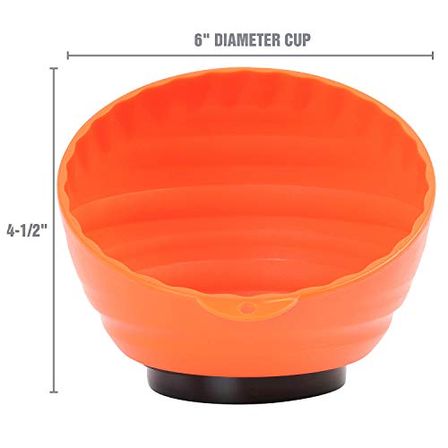 OEMTOOLS 25332 Orange Magnetic Nut Cup, Curved Magnetic Parts Tray Holds Up to 5 Pounds, Attaches To Metal Surfaces, Multi-Use Nuts And Bolts Organizer Made From Durable ABS Plastic - Image 4