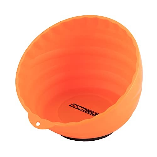 OEMTOOLS 25332 Orange Magnetic Nut Cup, Curved Magnetic Parts Tray Holds Up to 5 Pounds, Attaches To Metal Surfaces, Multi-Use Nuts And Bolts Organizer Made From Durable ABS Plastic - Image 1