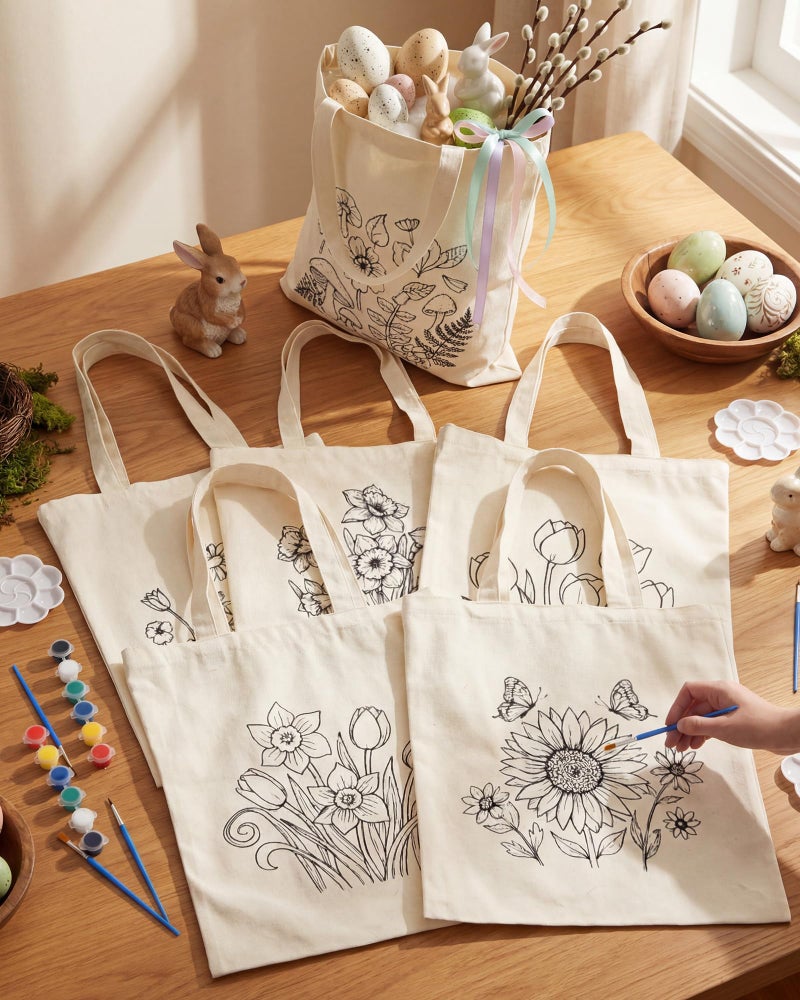 Cosblank 12 Pack DIY Floral Canvas Tote Bags Set with Paints Brushes Color Your Own Flower Craft Kit Reusable Handbags for Art Activities Parties Painting Gifts - Image 5