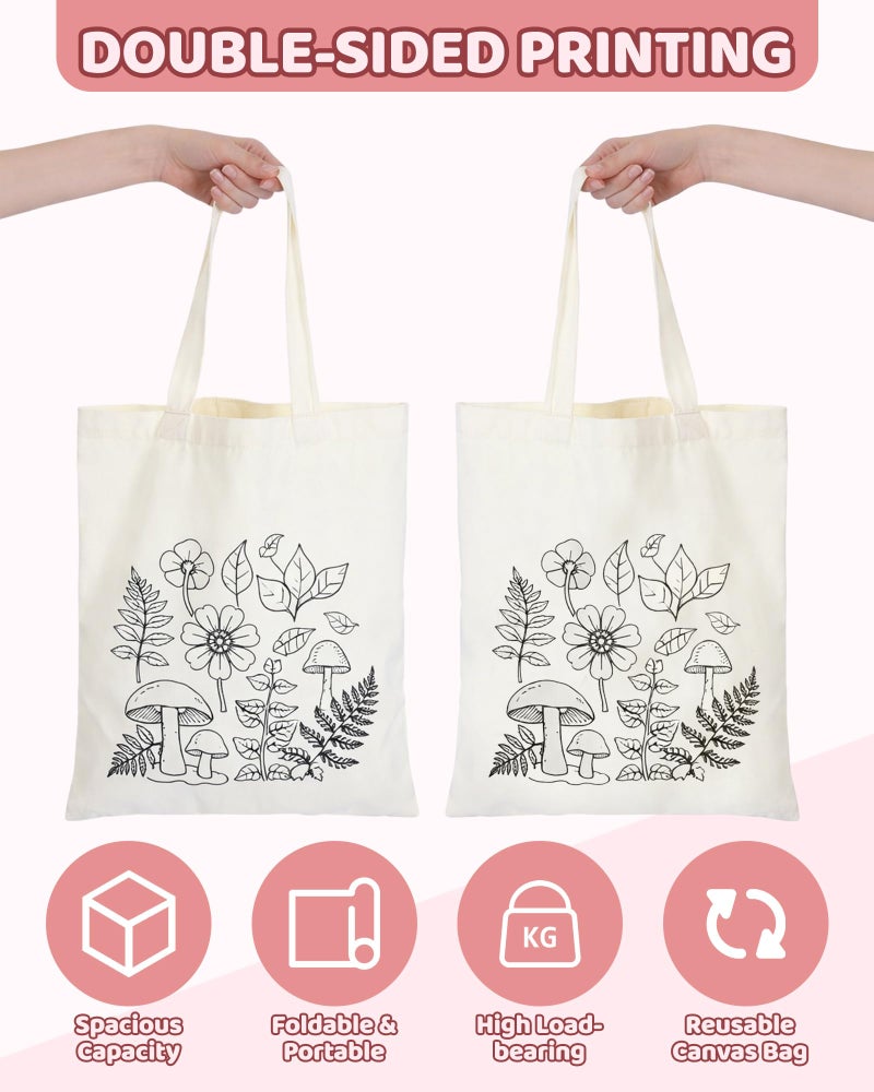 Cosblank 12 Pack DIY Floral Canvas Tote Bags Set with Paints Brushes Color Your Own Flower Craft Kit Reusable Handbags for Art Activities Parties Painting Gifts - Image 4