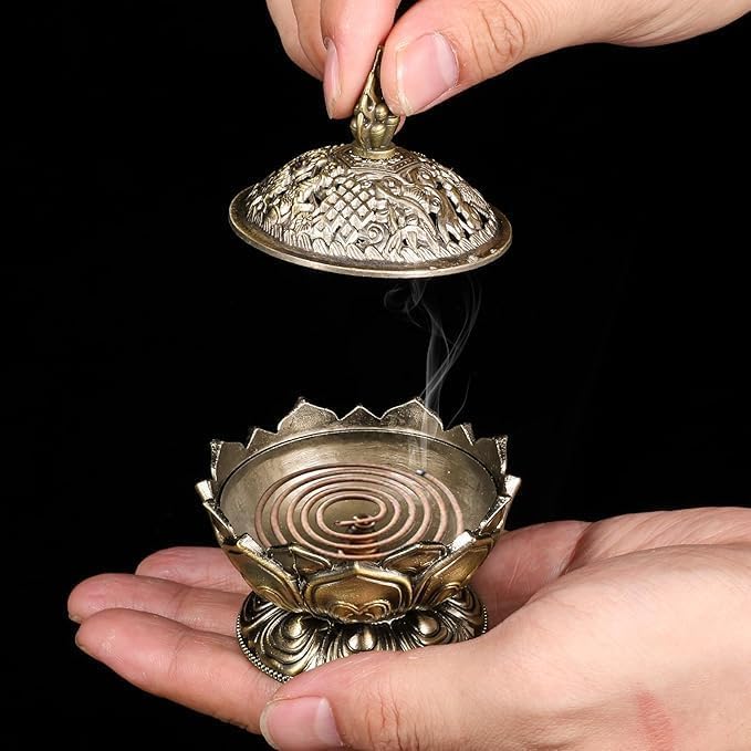 WenTigDY Classic Lotus Incense Burner,Super Mini Lotus Cone Incenses Holder,Incense Burner Holder, 2.08"x 3.14"Vintage Lotu Flower Shaped Incense Holder,for Stick and Cone Incense (Bronze Color) - Image 3