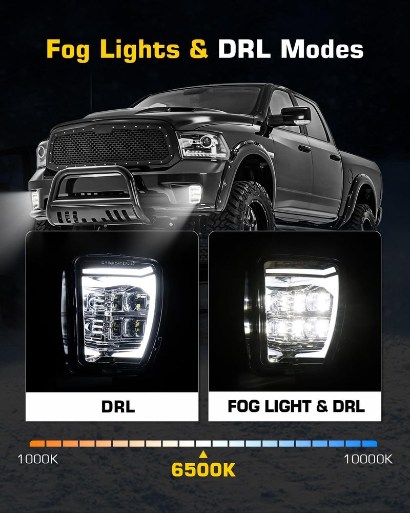 4X4FLSTC LED DRL Fog Lights Assembly Kit Replacement Compatible with Dodge Ram 1500 2013 2014 2015 2016 2017 2018 and 2019 2020 Classic Model Driving Lamps - Black - Image 3