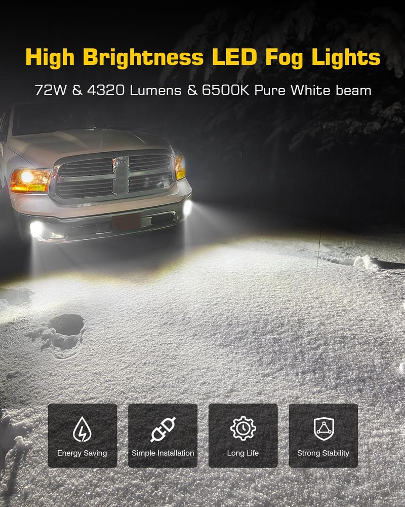 4X4FLSTC LED DRL Fog Lights Assembly Kit Replacement Compatible with Dodge Ram 1500 2013 2014 2015 2016 2017 2018 and 2019 2020 Classic Model Driving Lamps - Black - Image 5