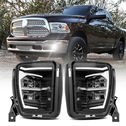 4X4FLSTC LED DRL Fog Lights Assembly Kit Replacement Compatible with Dodge Ram 1500 2013 2014 2015 2016 2017 2018 and 2019 2020 Classic Model Driving Lamps - Black - Image 1