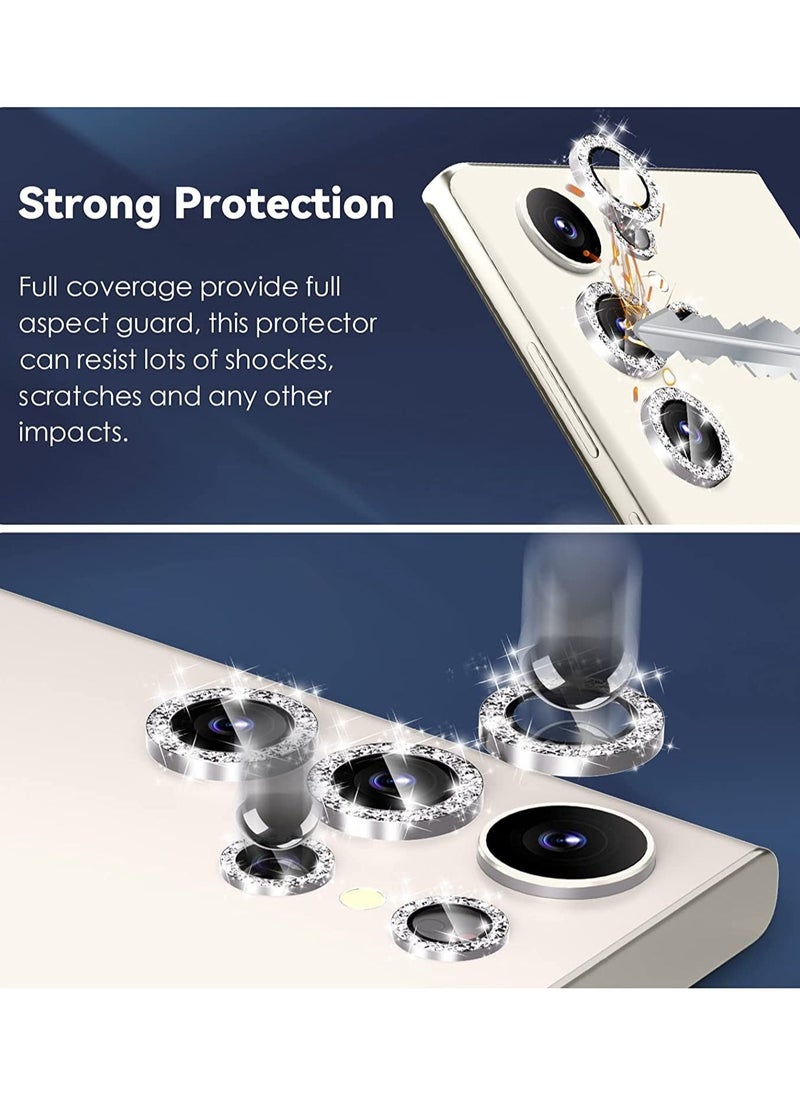 Raxoom Samsung Galaxy S23 Ultra Camera Lens Protector, 9H Tempered Glass + Aluminum Alloy Metal Individual Lens Screen Ring for S23 Ultra 6.8in 5G 2023 - Glitter Silver - Image 2