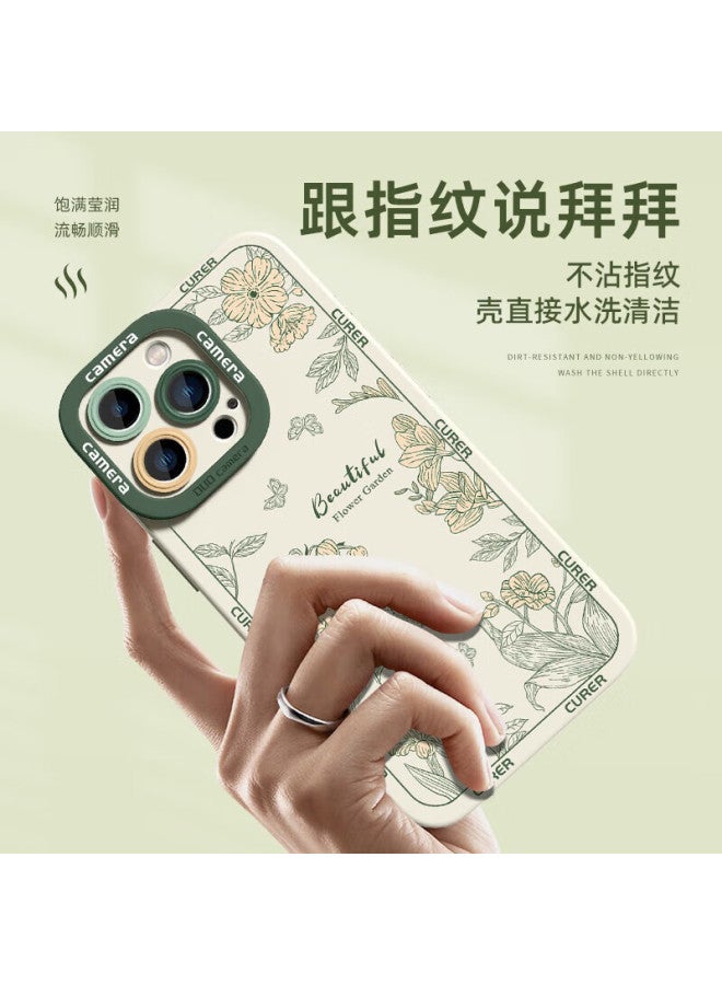 Xp Iphone 16 Pro Max Full Coverage Soft Silicone Case With Lens Protection, Anti-Drop With Hanging Rope - Antique White Spring Landscape - Image 1