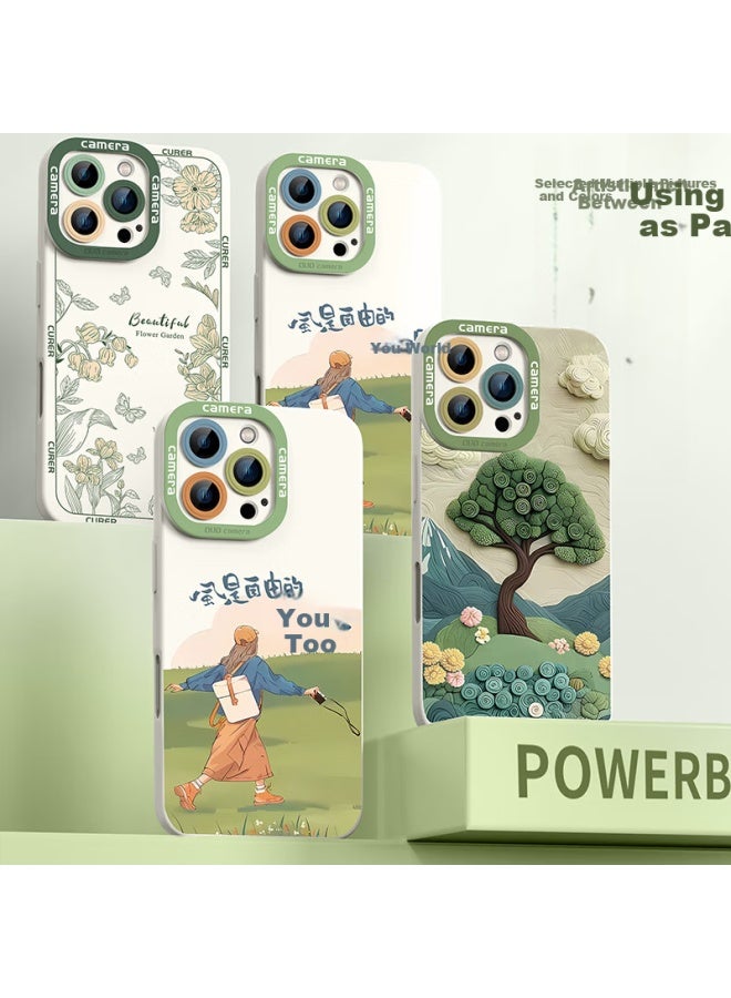 Xp Iphone 16 Pro Max Full Coverage Soft Silicone Case With Lens Protection, Anti-Drop With Hanging Rope - Antique White Spring Landscape - Image 2