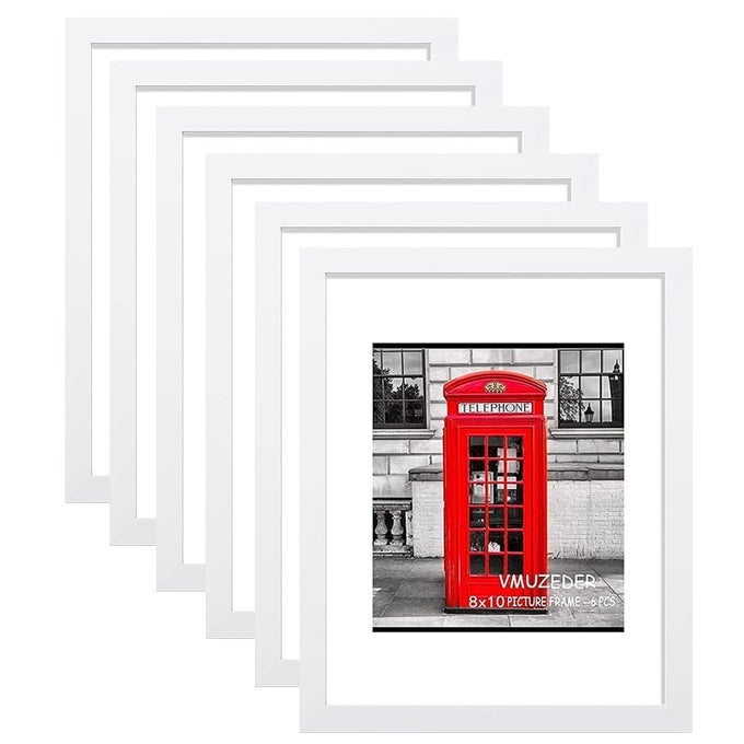 8X10 PICTURE FRAME RUSTIC WHITE WOOD SET OF 6DISPLAY PICTURES 5X7 WITH MAT OR 8X10 WITHOUT MATMULTI PHOTO FRAMES COLLAGE FOR WALL OR TABLETOP DISPLAY