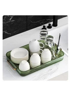 Excefore Double Layer Tea Tray Kitchen Tray, 2 Pcs Dish Drain Tray, Tableware Drying Tray, Household Draining Plate, Suitable for Entertaining,Eating, Water Drip Tray for Cup, Plate,Fruit, Bathroom (Green)  - Image 2