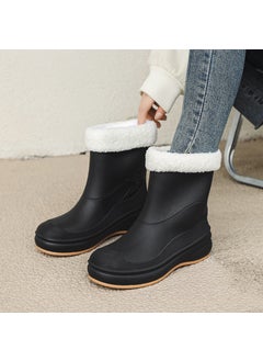Generic Stylish Waterproof Womens Rain Boots Black [plus cotton]] 