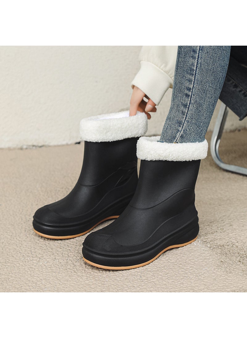 Generic Stylish Waterproof Womens Rain Boots Black [plus cotton]] 
