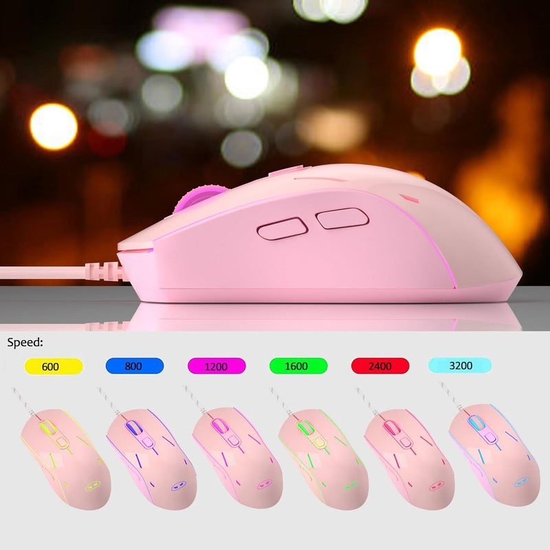 مايجغي مجموعة لوحة المفاتيح والفأرة للألعاب GT838، 104 مفتاحًا مع إضاءة خلفية RGB، لوحة مفاتيح سلكية هادئة لأجهزة الكمبيوتر المحمولة وأجهزة MAC، مع لوحة أرقام، لوحة معدنية، مقاومة للظلال، وردي - Image 3