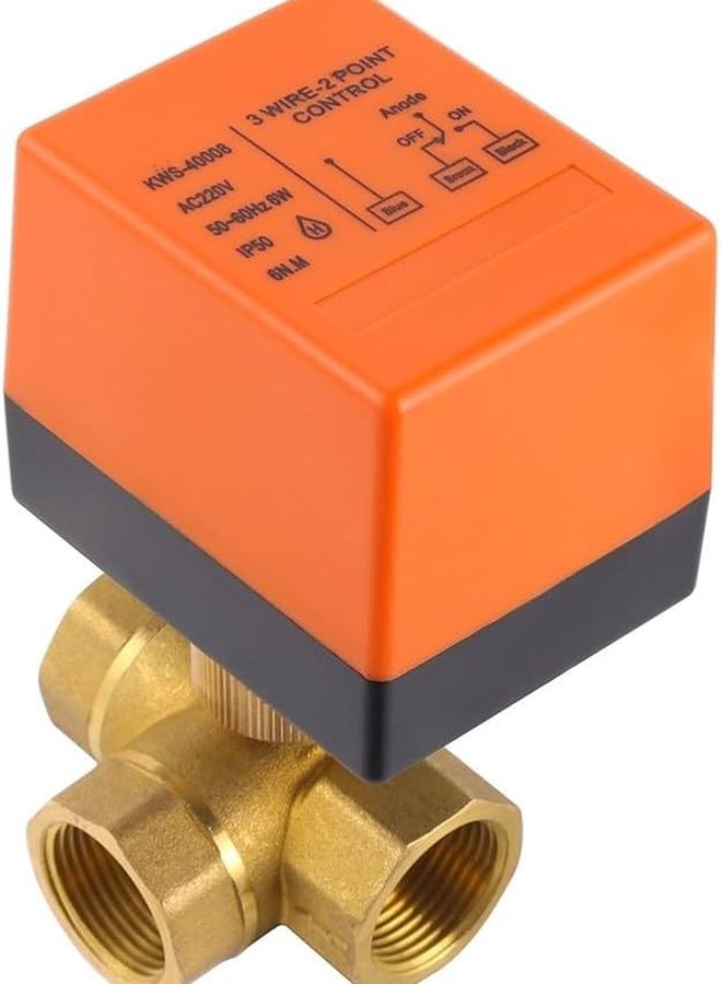 صمام كرة نحاسي كهربائي ثلاثي الاتجاه DN15 لأنظمة التدفئة وتكييف الهواء والطاقة الشمسية - Image 2