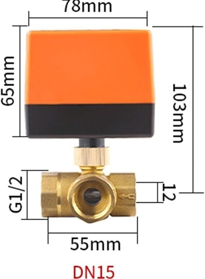 صمام كرة نحاسي كهربائي ثلاثي الاتجاه DN15 لأنظمة التدفئة وتكييف الهواء والطاقة الشمسية - Image 3