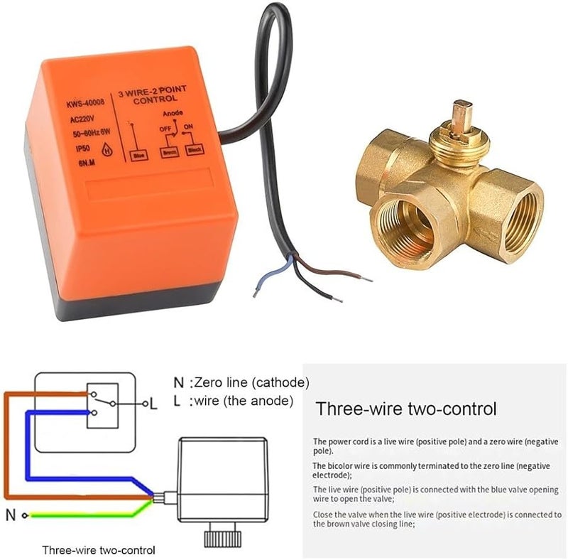 صمام كرة نحاسي كهربائي ثلاثي الاتجاه DN15 لأنظمة التدفئة وتكييف الهواء والطاقة الشمسية - Image 4