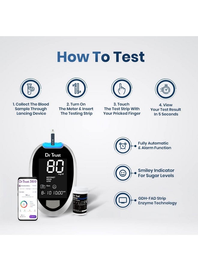 دي آر تراست جهاز قياس نسبة السكر في الدم الأوتوماتيكي بالكامل من Dr Trust مزود بـ 10 شرائط (أسود) - Image 4