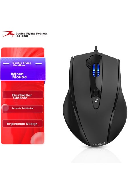 A4tech N-810fx Wired Mouse, Laptop And Desktop Office Mouse, Ergonomic, Usb Interface, Large Hand Mouse, Gentleman Black