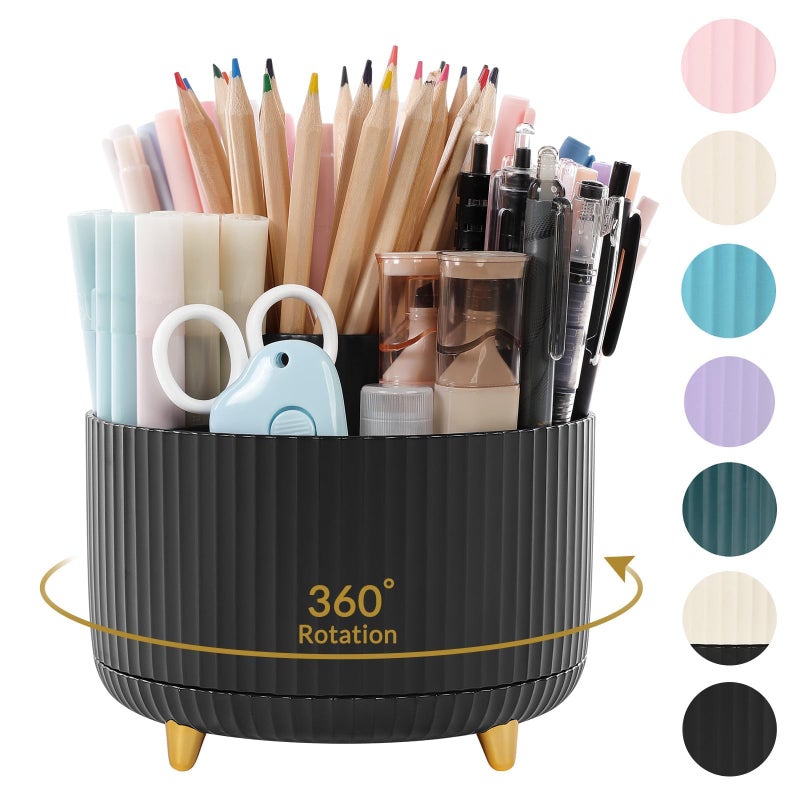 SKYDUE 360 Degree Rotating Desk Organizer, Dual-Purpose Pencil Pen Holder for Desktop, Rotating Desk Pen Organizer with 5 Slots, Office Supplies, Pencil Cup for Office, School, Home - Image 1