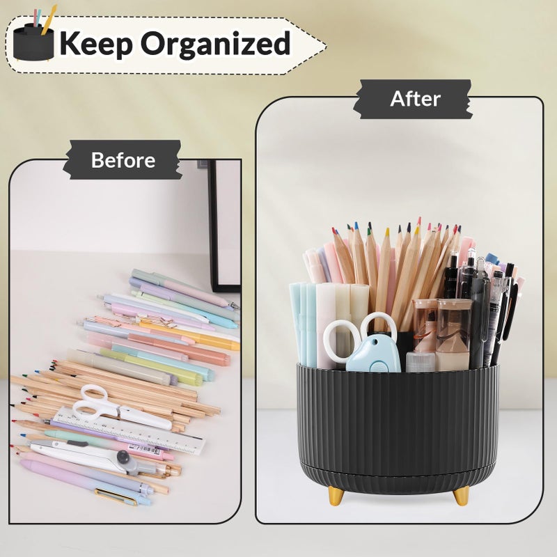SKYDUE 360 Degree Rotating Desk Organizer, Dual-Purpose Pencil Pen Holder for Desktop, Rotating Desk Pen Organizer with 5 Slots, Office Supplies, Pencil Cup for Office, School, Home - Image 4