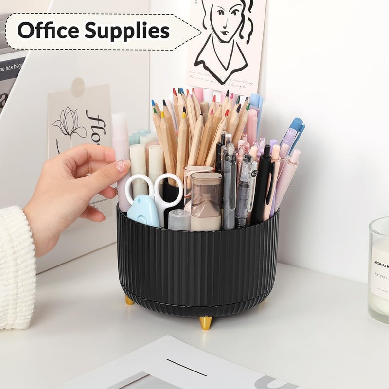 SKYDUE 360 Degree Rotating Desk Organizer, Dual-Purpose Pencil Pen Holder for Desktop, Rotating Desk Pen Organizer with 5 Slots, Office Supplies, Pencil Cup for Office, School, Home - Image 3