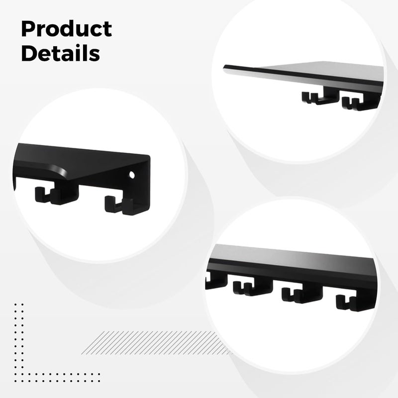 YHomU 7-Hook Home Gym Floating Shelf, 15 x 6.2 in Metal Rack, Wall Mounted Weight Equipment Holder, Super Load Bearing - Image 2