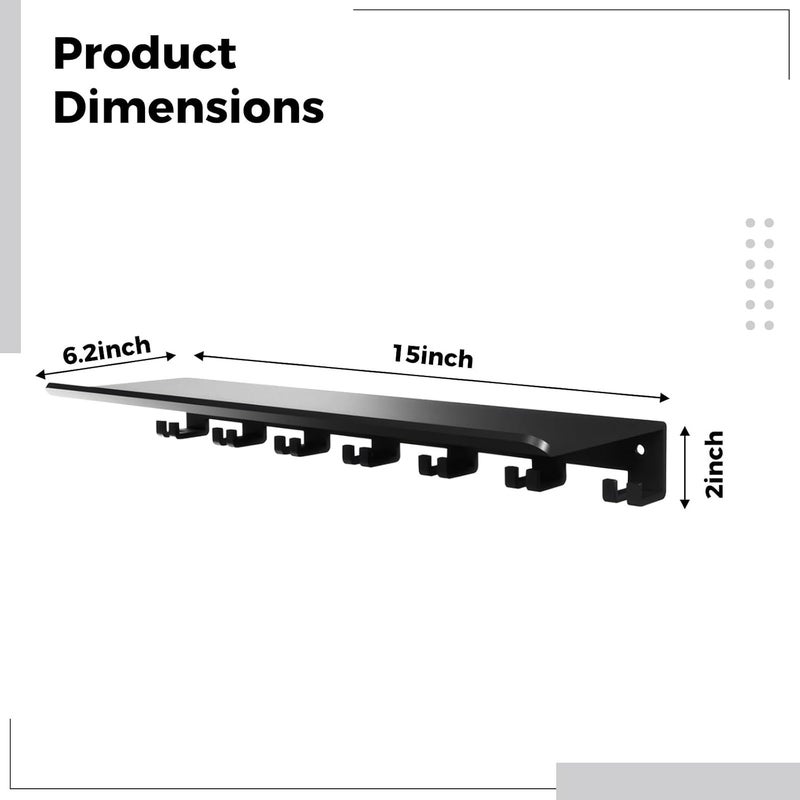 YHomU 7-Hook Home Gym Floating Shelf, 15 x 6.2 in Metal Rack, Wall Mounted Weight Equipment Holder, Super Load Bearing - Image 3