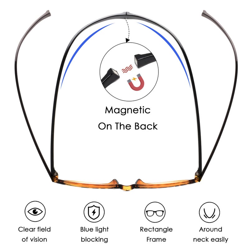 JM 2 Pack Magnetic Reading Glasses for Men Women, Hang Neck Blue Light Blocking Computer Readers Black & Tortoise +1.0 - Image 3