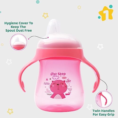 1ST STEP Matte Collection BPA Free Soft Spout Sipper with Twin Handles for Easy Grip (Pink) - Image 4