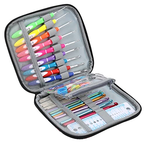 LOOEN New Set Crochet Hooks Set 62pcs Crochet Kit, 9pcs Rubber Handles Hook 2.0MM-6MM and 9pcs Aluminum Hooks Hook 12pcs Lace Hooks Comfort Grip for Arthritic Hands-Accessories Included (A - Blue) - Image 5