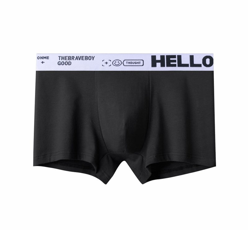 Mens Cotton Boxer Briefs Trendy HELLO Underwear Black.  - Image 1