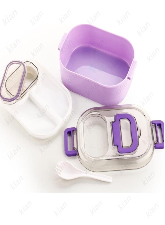 Kian Mighty Food Grade Leak Proof Plastic Lunch Tiffin Box Unique Design BPA Free for Kids and Adults, 4 Compartment with 1 Spoon Light Weight & Microwave Safe(Multi Color) (Pack of 1) - Image 5