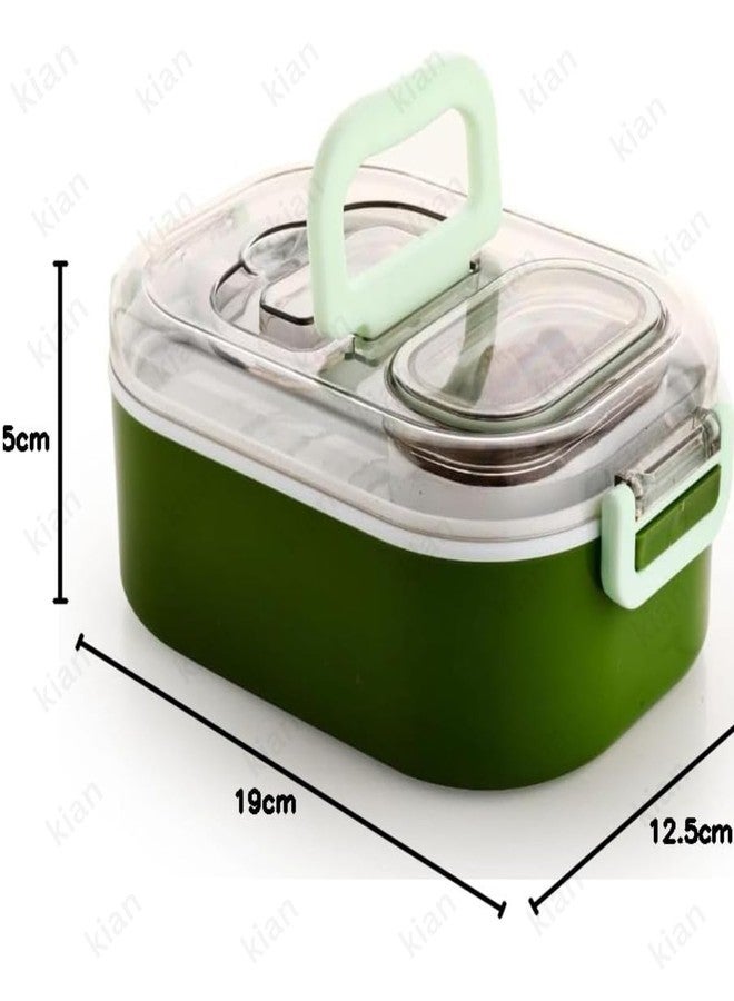 Kian Mighty Food Grade Leak Proof Plastic Lunch Tiffin Box Unique Design BPA Free for Kids and Adults, 4 Compartment with 1 Spoon Light Weight & Microwave Safe(Multi Color) (Pack of 1) - Image 2