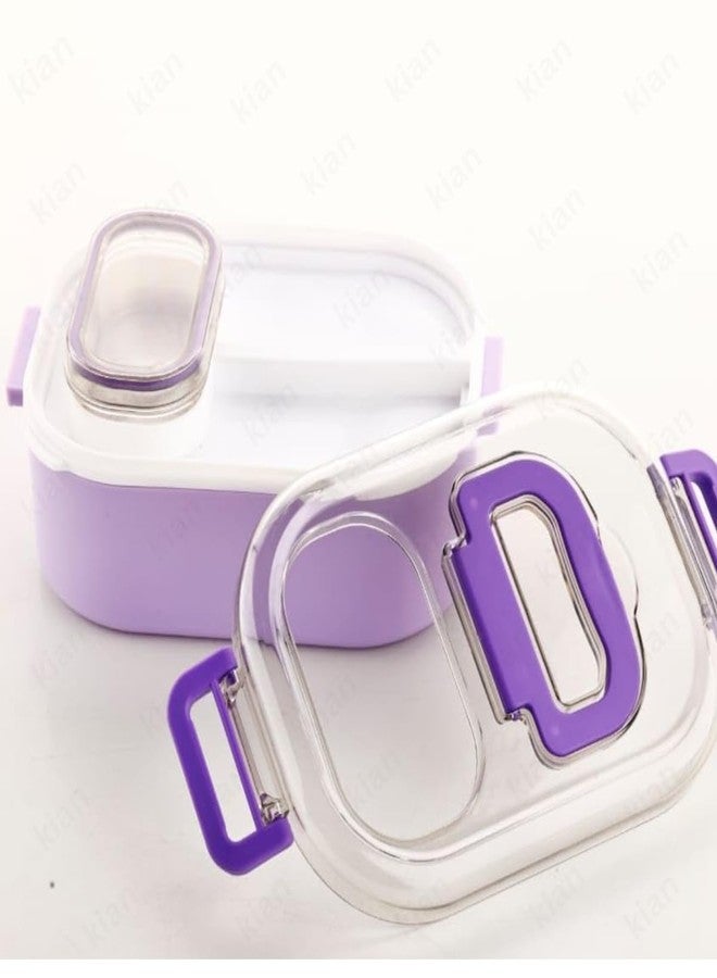 Kian Mighty Food Grade Leak Proof Plastic Lunch Tiffin Box Unique Design BPA Free for Kids and Adults, 4 Compartment with 1 Spoon Light Weight & Microwave Safe(Multi Color) (Pack of 1) - Image 1