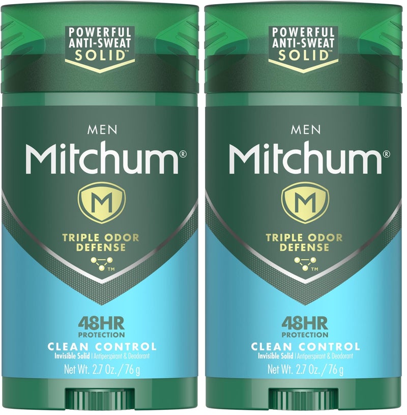 Mitchum Men's Deodorant, Antiperspirant Stick, Triple Odor Defense Invisible Solid, 48 Hr Protection, Dermatologist Tested, Clean Control, 2.7 Oz (Pack of 2) - Image 1