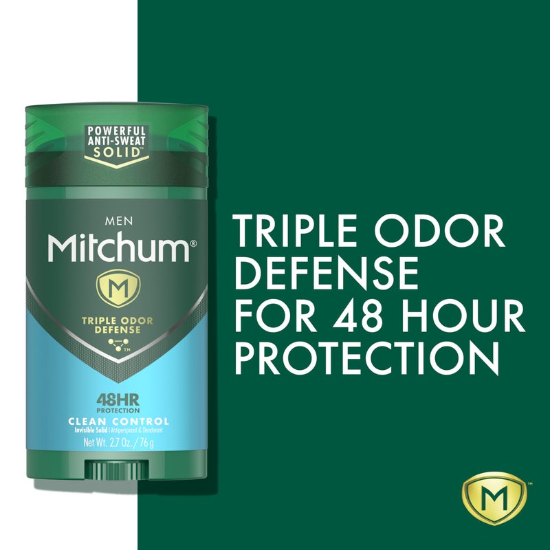 Mitchum Men's Deodorant, Antiperspirant Stick, Triple Odor Defense Invisible Solid, 48 Hr Protection, Dermatologist Tested, Clean Control, 2.7 Oz (Pack of 2) - Image 2