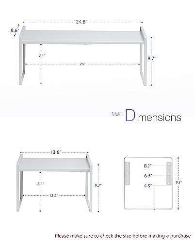 Nxconsu Cabinet Shelf Expandable Height Adjustable Organizer Riser for Kitchen Cabinet Pantry Cupboard Under Sink Countertop Organization Storage Space Saver Stackable Heavy Duty Metal White - Image 2