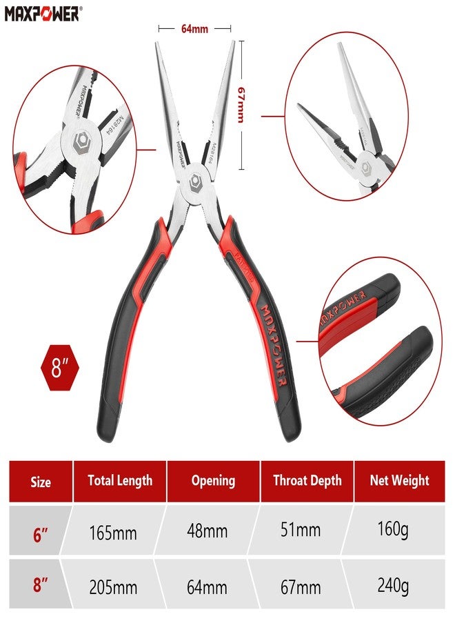 مجموعة كماشة MAXPOWER ذات الأنف الإبري، بطول 8 بوصات و6 بوصات، كماشة ذات أنف إبري ناعم الملمس مع قاطع أسلاك - عبوة من قطعتين - Image 3