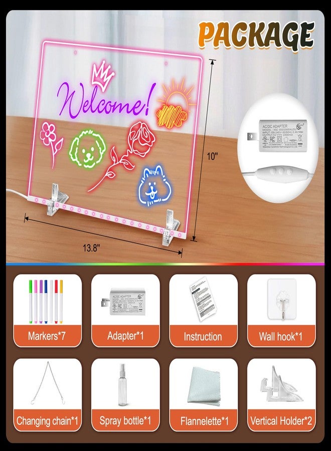 LCJECV لوحة رسم LED LCJECV مع 7 ألوان، 13.8"X10" لوحة رسائل أكريليك مضاءة، لوحة رسم LED مضيئة بتوهج نيون للفصل الدراسي، ديكور المنزل، المكتب، هدايا عيد الفصح - Image 2