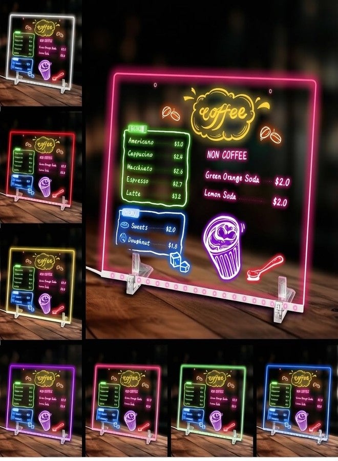 LCJECV لوحة رسم LED LCJECV مع 7 ألوان، 13.8"X10" لوحة رسائل أكريليك مضاءة، لوحة رسم LED مضيئة بتوهج نيون للفصل الدراسي، ديكور المنزل، المكتب، هدايا عيد الفصح - Image 1