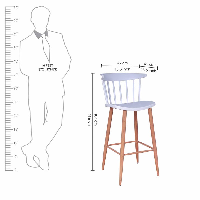 Creative Creative Scandinavian Bar Chair with Polypropylene Seat Sturdy Metal Frame Modern Wooden Look Ideal for Kitchen Cafe Office Restaurant Hotel Use Pack of 1 White  - Image 2