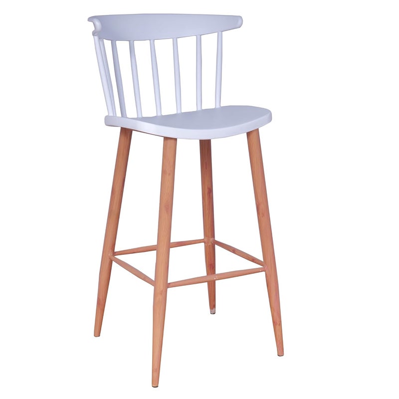 Creative Creative Scandinavian Bar Chair with Polypropylene Seat Sturdy Metal Frame Modern Wooden Look Ideal for Kitchen Cafe Office Restaurant Hotel Use Pack of 1 White  - Image 5