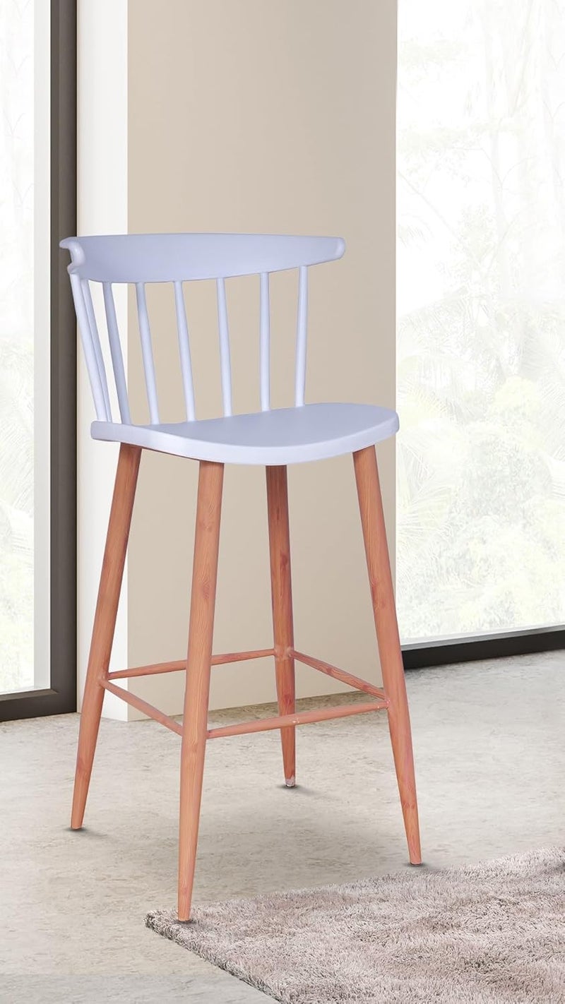 Creative Creative Scandinavian Bar Chair with Polypropylene Seat Sturdy Metal Frame Modern Wooden Look Ideal for Kitchen Cafe Office Restaurant Hotel Use Pack of 1 White  - Image 1