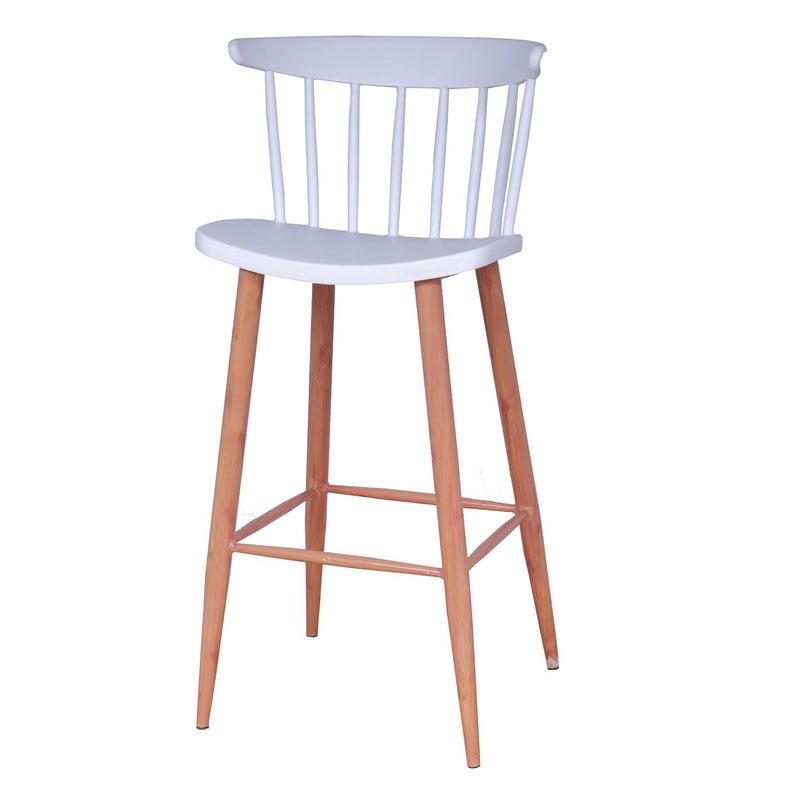 Creative Creative Scandinavian Bar Chair with Polypropylene Seat Sturdy Metal Frame Modern Wooden Look Ideal for Kitchen Cafe Office Restaurant Hotel Use Pack of 1 White  - Image 4