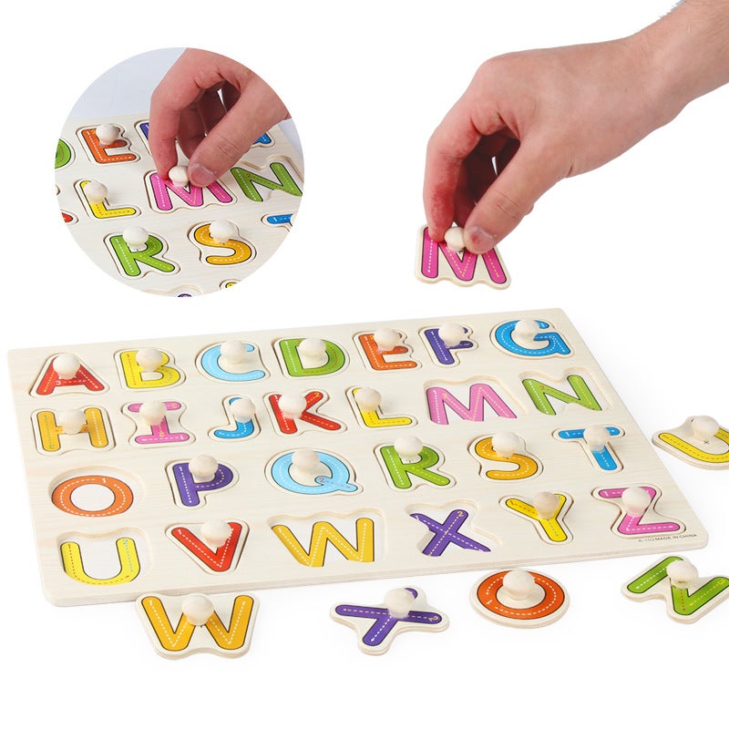 Mushroom Nail Hand Grasping Board Puzzle Children Montessori Early Education Wooden Toy Alphabet Digital Fruit Shape Cognitive Puzzle - Image 5
