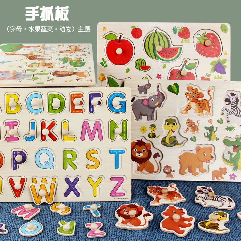 Mushroom Nail Hand Grasping Board Puzzle Children Montessori Early Education Wooden Toy Alphabet Digital Fruit Shape Cognitive Puzzle - Image 4