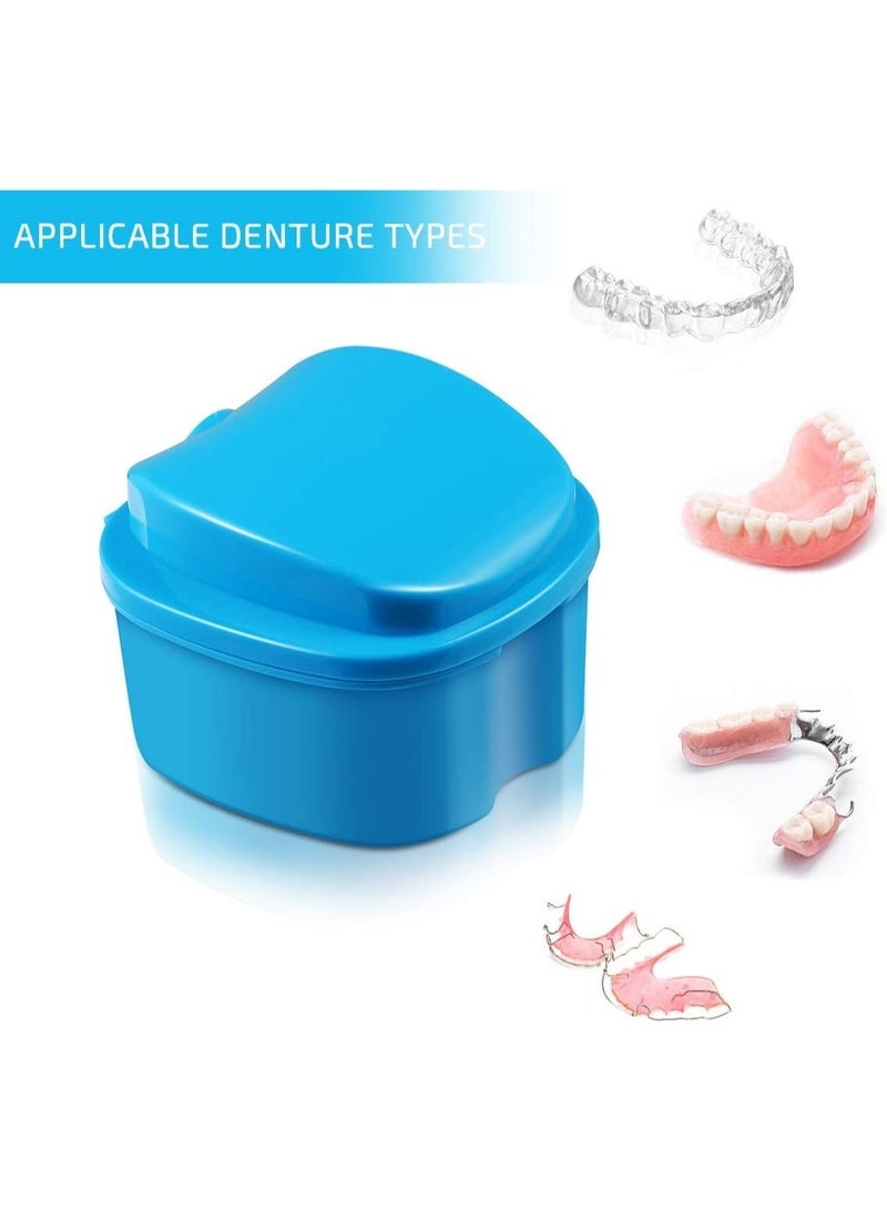 Denture Case, Denture Bath Box Case Dental Orthodontic Retainer, False Teeth Storage Case Box with Strainer (Sky-blue) - Image 3